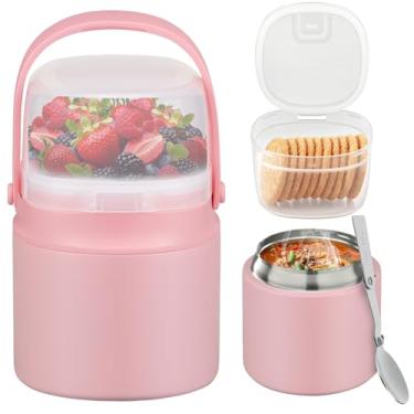 Imagem de Garrafa térmica de sopa 2 em 1 para comida quente, 400 ml, com caixa de lanche, 2 peças, recipiente de almoço isolado à prova de vazamento, para crianças e adultos, aço inoxidável, parede dupla,