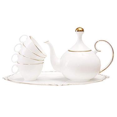 Imagem de Conjunto de chaleira de cerâmica bule de chá de cerâmica simples europeu conjunto de xícaras de café pequeno luxuoso de cerâmica conjunto de chá da tarde inglês conjunto de café caixa de presente de