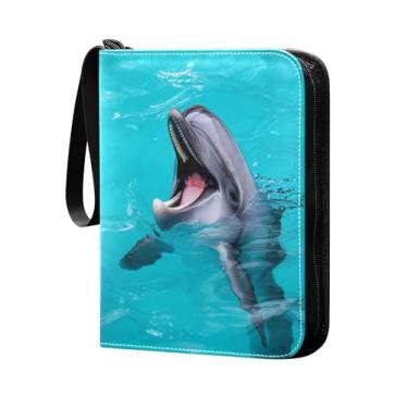 Imagem de Wassud Fichário Playful Dolphin com 4 bolsos para cartões colecionáveis comporta 400 cartões padrão à prova d'água TCG CCG MTG álbum presentes para colecionadores meninos meninas