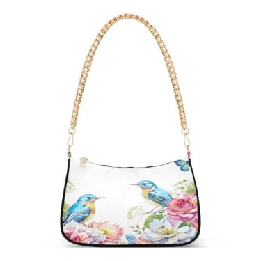 Imagem de CEBUGI Bolsas transversais femininas bolsa de ombro pássaro rosa bolsa clutch elegante com alça de corrente