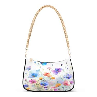 Imagem de CEBUGI Bolsas transversais femininas bolsa de ombro flores silvestres bolsa clutch elegante com alça de corrente