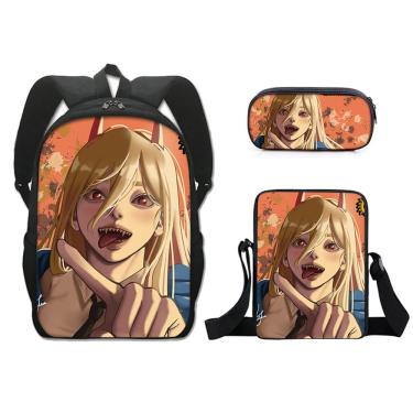 Imagem de Conjunto de mochilas Chainsaws Mans Powers Cartoon Kids School 3 unidades