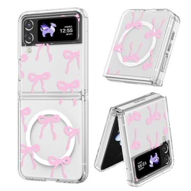 Imagem de UEEBAI Capa magnética para Samsung Galaxy Z Flip 3/4 5G, capa de arco compatível com MagSafe, fita fina transparente sem fio, capa protetora antiamarelamento à prova de choque para mulheres e meninas