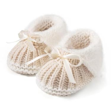 Imagem de Meckior Botas de bebê recém-nascido First Walkers Sapatos aconchegantes quentes de crochê à mão meias macias para bebês meninos e meninas, 02 Bege, 0-3 Months Infant