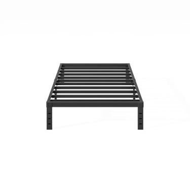 Imagem de COMASACH Estrutura de cama de solteiro de 35,5 cm, sem necessidade de mola, estrutura de cama de plataforma de metal resistente de 1,587 kg, base de colchão antiderrapante e sem ruído, preta