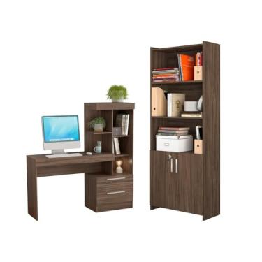 Imagem de Conjunto Para Escritório 2 Peças com Mesa e Armário Nogal Notável Móveis