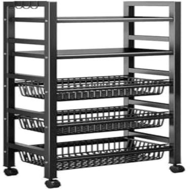 Imagem de Fruteira preta, cestos, rodinhas, organizacao, cozinha, frutas frescas, movel, elegante, moderna