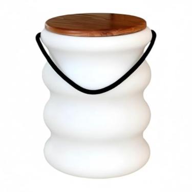 Imagem de Banqueta Baú Ondulada Tampo de Madeira e Alça em Corda Náutica