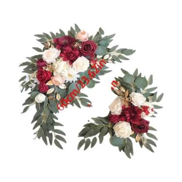 Imagem de Kit De Flores Artificiais Boho Rosa Antigo E Azul Eucalipto Para Arco 