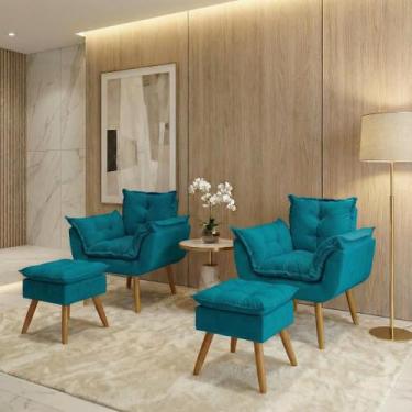 Imagem de Kit 2 Poltronas Decorativa e 2 Puffs Para Sala Recepção Manicure Consu