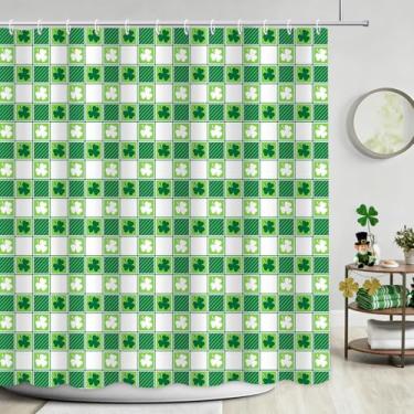 Imagem de APROPHIC Cortina de chuveiro do Dia de São Patrício para banheiro, cortinas de banheira padrão xadrez verde trevos decorações do dia de São Patrício para festival irlandês cortina de chuveiro