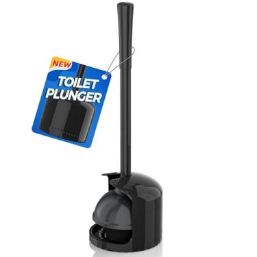 Imagem de Desentupidor de vaso sanitário com suporte, êmbolo com suporte para vaso sanitário, êmbolos para banheiro com suporte, desentupidor de vaso sanitário resistente (2, preto)