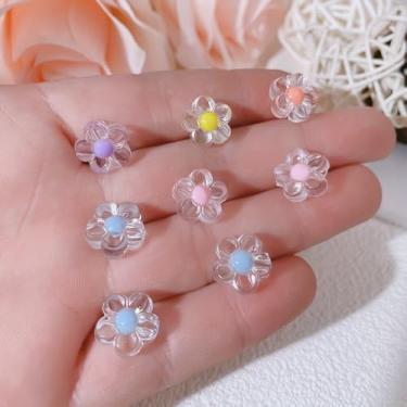 Imagem de 100 contas de acrílico transparentes através do orifício cinco pétalas flores coração ameixa contas soltas DIY acessórios de cabelo corda de cabeça laço de cabelo acessórios de cabelo feitos à mão