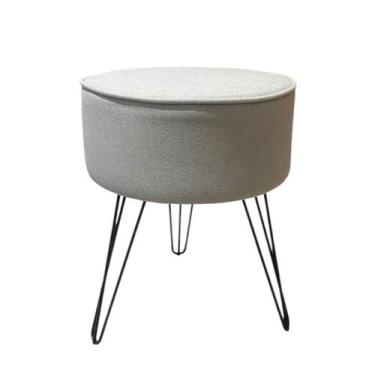 Imagem de Puff Banqueta Redondo Pés de ferro Aramado  Assento em cinza - Tuffare