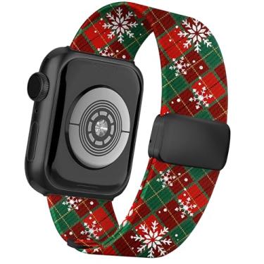 Imagem de Melyis Pulseira magnética de nylon de Natal serve para Apple Watch séries 11 10 9 8 7 6 5 4 mm e 49 mm, pulseira esportiva para Apple Watch séries 11 10 9 8 7 6 5 4 SE Ultra, vermelha e verde