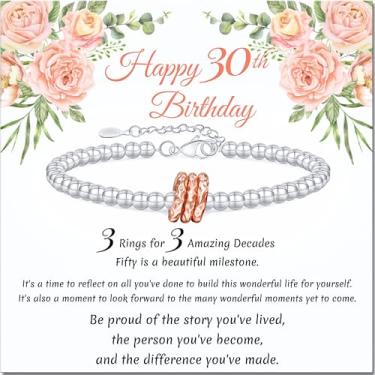 Imagem de AGOT Presente de aniversário 30, 40, 50, 60, 70 anos, para mulheres: pulseira exclusiva, melhores presentes de aniversário, ideias para mãe, filha, avó, irmã, amigas, colega de trabalho, One Size