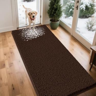 Imagem de IM HOME Tapetes de porta extragrandes marrons enlameados para cães, tapete absorvente de chenille, tapete de porta interno pesado antiderrapante, tapete macio para cama de cachorro frontal para