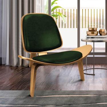 Imagem de Poltrona Decorativa Base De Madeira Shell Sintético Pu P01 - D'rossi Verde