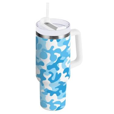 Imagem de ODAWA Copo isolado de parede dupla de 1,134 g, copo com isolamento duplo azul camuflado com alça e tampa de canudo