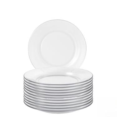 Imagem de Pratos de Vidro - Kit com 4, 8 ou 12 Peças 22x7cm | Fundo Transparente e Acabamento Liso | Para Jantares, Festas e Decoração(JOGO 4 PRATOS)