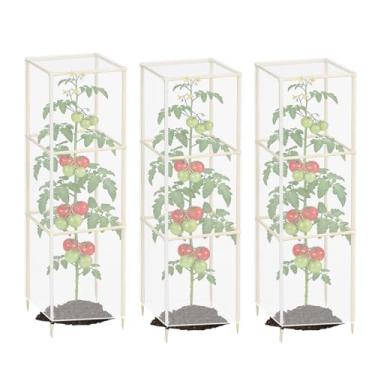 Imagem de Klmnop 3 capas para gaiola de tomate, rede de pássaros para gaiola quadrada de tomate, 39,9 cm x 39,9 cm x 124,5 cm, cobertura de plantas com zíper e cordão, proteção de barreira de pássaros de jardim