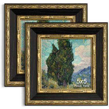 Imagem de Yaetm Moldura vintage 12 x 12 cm, moldura quadrada ornamentada em ouro antigo 12 x 12 cm com vidro verdadeiro, moldura de 3,6 cm de largura, exiba fotos e impressão de arte na mesa ou suporte de