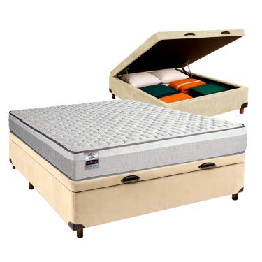 Imagem de Cama Box Bau Perola Casal + Colchão Molas Ensacadas Hanover Inducol
