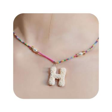 Imagem de ZShireeyBlackey Colar de contas coloridas com inicial para mulheres, colar de letras de bolhas personalizado com miçangas para meninas, gargantilhas boêmias, joias e presentes, Resina, Sem Pedra