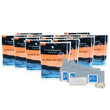 Imagem de Cleanwaste Go with The Flow Bolsa descartável para mictório (pacote com 12) – Alívio portátil da bexiga – Sem odores ou vazamentos – O kit inclui 3 sacos com pó gelificante, 3 lenços de mão e papel