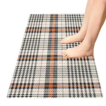 Imagem de TSENQUE Tapete de banheiro xadrez tartan tweed preto laranja tapete de cozinha tapetes decorativos exterior antiderrapante anti fadiga banheira tapete de chuveiro para decoração de cozinha, casa, 99
