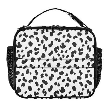 Imagem de Joisal Lancheira Art Black Spots Branca para Mulheres Meninas Lancheira Masculina Infantil Lancheira para Trabalho Bolsa térmica portátil para alimentos isolada para escola