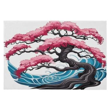 Imagem de Wassud Tapete de porta de flor de cerejeira 61 x 89 cm, tapete de área lavável antiderrapante com suporte de borracha, tapete macio e macio para sala de estar, quarto, entrada, entrada