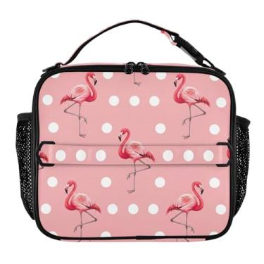 Imagem de Joisal Lancheira rosa flamingos brancas de bolinhas para meninas e mulheres lancheira infantil masculina lancheira para trabalho bolsa térmica portátil com alça de ombro ajustável