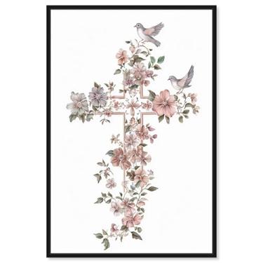 Imagem de Living Cross II Impressão em tela Jesus Wall Art por Art Remedy, moldura preta, 40 x 61 cm