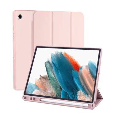 Imagem de Capa para Samsung Galaxy Tab A8 10.5 Polegadas 2022/2021, com Suporte para Pencil Parte Traseira em TPU Macio função de ativação/desativação automática, Rosa