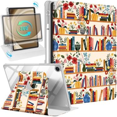 Imagem de Uppuppy Capa para Samsung Galaxy Tab A9+ - Capa inteligente com suporte giratório 360 com suporte para lápis para mulheres e meninas, estante de flores para tablet Samsung A9 Plus de 11 polegadas