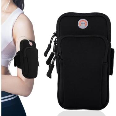 Imagem de Braçadeira esportiva, bolsa de braço universal para smartphone com conector de fone de ouvido e bolsos multifuncionais para corrida, ginástica, caminhadas e escalada de montanhas
