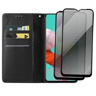 Imagem de Capa Carteira Flip Case para Samsung Galaxy A51 com 2 Películas de Vidro 3D Privacidade, Anti Espião Preto
