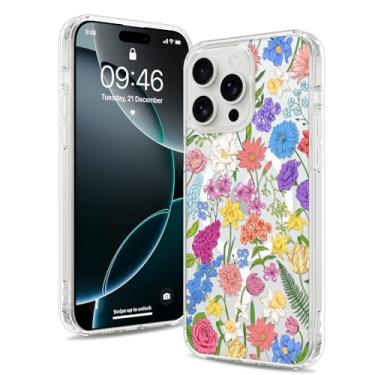 Imagem de Fsoole Capa magnética para iPhone 16 Pro Max [compatível com MagSafe] Design com estampa floral colorida, transparente, fina, à prova de choque, para mulheres e meninas
