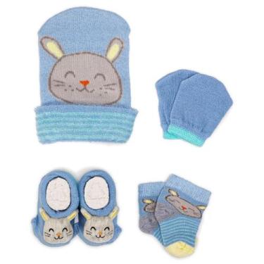 Imagem de Kit Touquinha Meia Luva Pantufa Enxoval Bebê Recém-Nascido Menino Mate