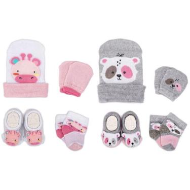 Imagem de 2 Conjuntos Bebê Menina Meias Toucas Luvas Pantufas Recém Nascido Enxo