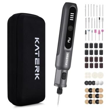 Imagem de Katerk Kit de ferramentas rotativas sem fio, mini ferramenta rotativa de 3,7 V com 5 velocidades e 70 peças, 20.000 RPM, ferramenta elétrica multiuso de carregamento USB para gravação, lixamento