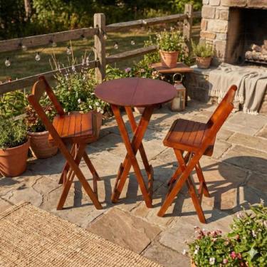 Imagem de Conjunto Mesa Bistrô Dobrável com 2 Banquetas de Madeira Maciça Mel - 