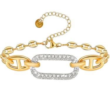 Imagem de LLMSIX Pulseiras femininas de ouro 18k, pulseira de clipe de papel com strass artificial, pulseira de ouro delicada para mulheres, presentes de Natal, dia dos namorados, aniversários, uso diário