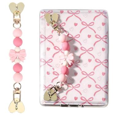 Imagem de LuneClat Pulseira para E-Reader com laço rosa - pingente de corrente de silicone fofo com contas para Kindle, pulseiras acessórios para e-reader amantes de livros mulheres homens alça de mão, presente