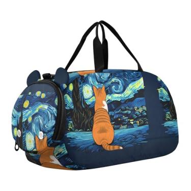 Imagem de Bolsa esportiva para meninos e crianças pequenas, bolsas de viagem para meninas, academia, bagagem infantil, arte pop, vaca highland, Gato laranja noite estrelada, Clássico
