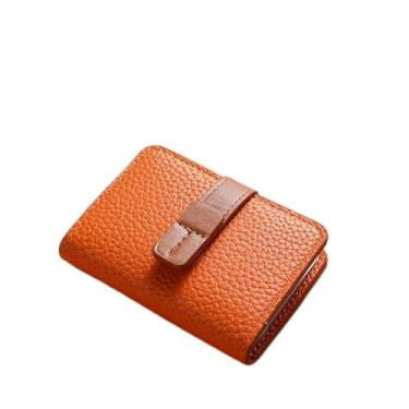 Imagem de Carteira feminina com porta-cartões de couro PU, mini estojo de cartão de crédito com vários compartimentos, organizador compacto de identidade para transporte diário, Laranja, Retrô