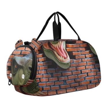 Imagem de Bolsa esportiva para meninos, bolsa de viagem com livros azuis de coruja fofa, bolsa de viagem para academia infantil, Rex Dinosaur Brick, Clássico