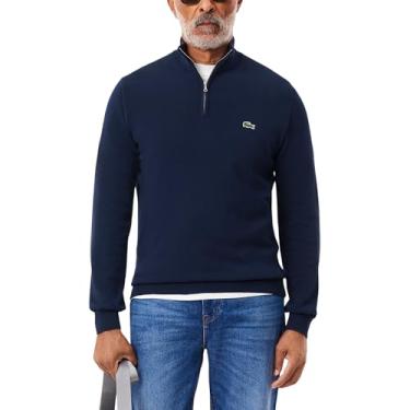 Imagem de Lacoste Suéter masculino de manga comprida com zíper e gola alta, Azul marinho, XG