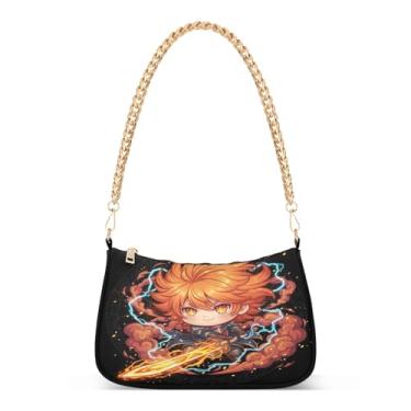 Imagem de Bolsa de ombro com corrente de ombro de desenho animado de guerreiro fofo, bolsa feminina Hobo com estilo satchel, bolsa clutch moderna média fofa para noite